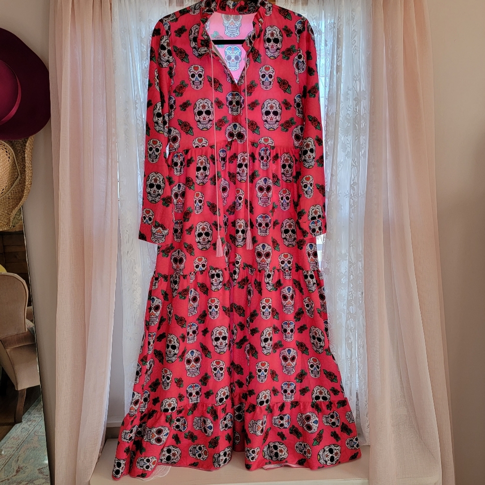 NWOT RARE  Pink Sugar Skull Cottagecore Punk Tiered Maxi Dress